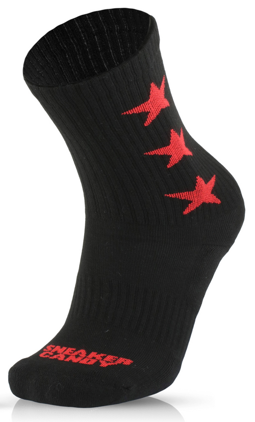 "3 Star" Black and Red Socks