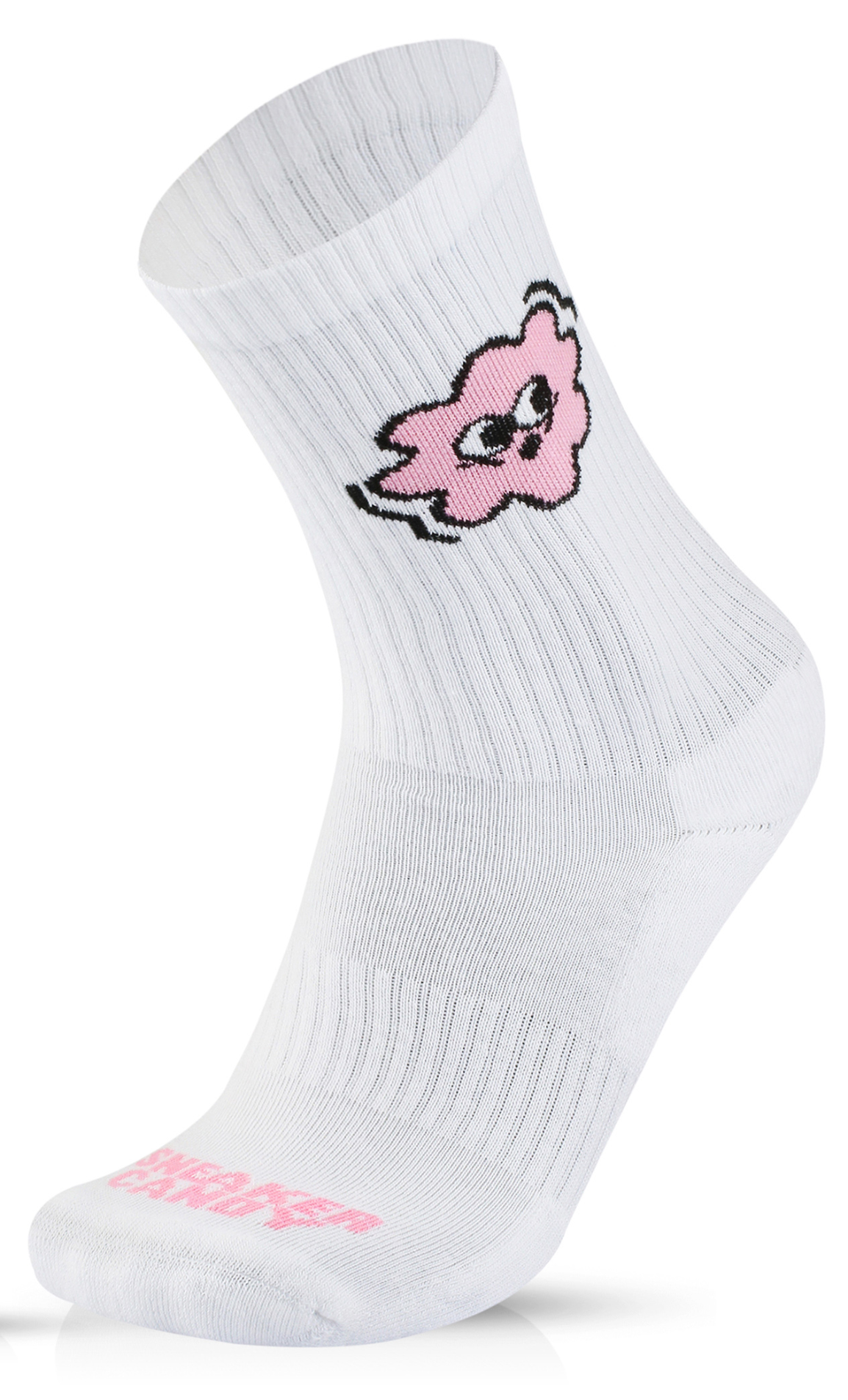 "Side Eye Bloom" White and Pink Socks
