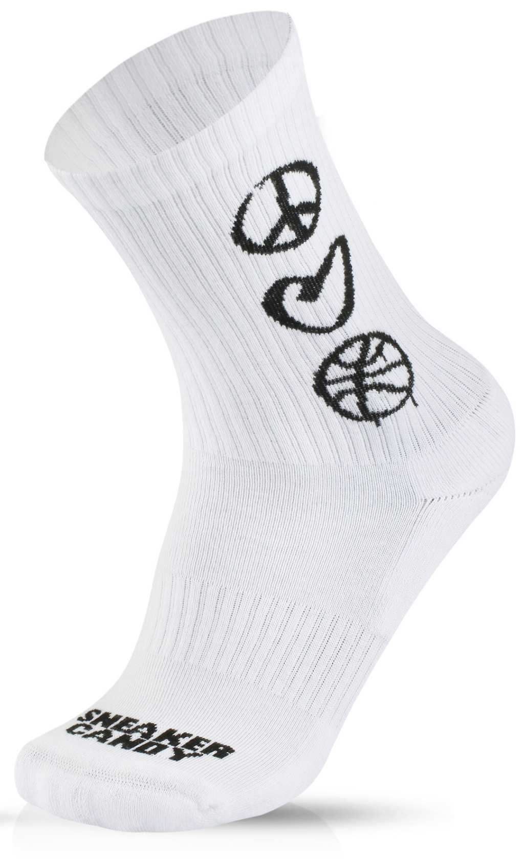 "Peace, Love, & Basketball" White and Black Socks