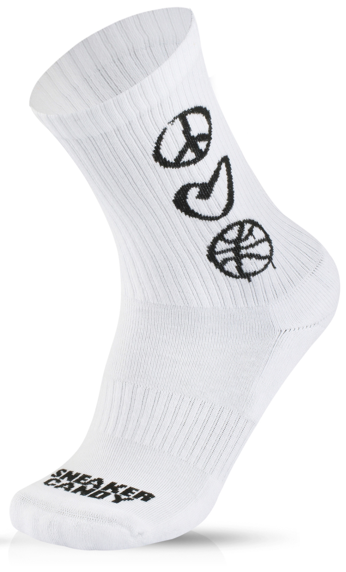 "Peace, Love, & Basketball" White and Black Socks